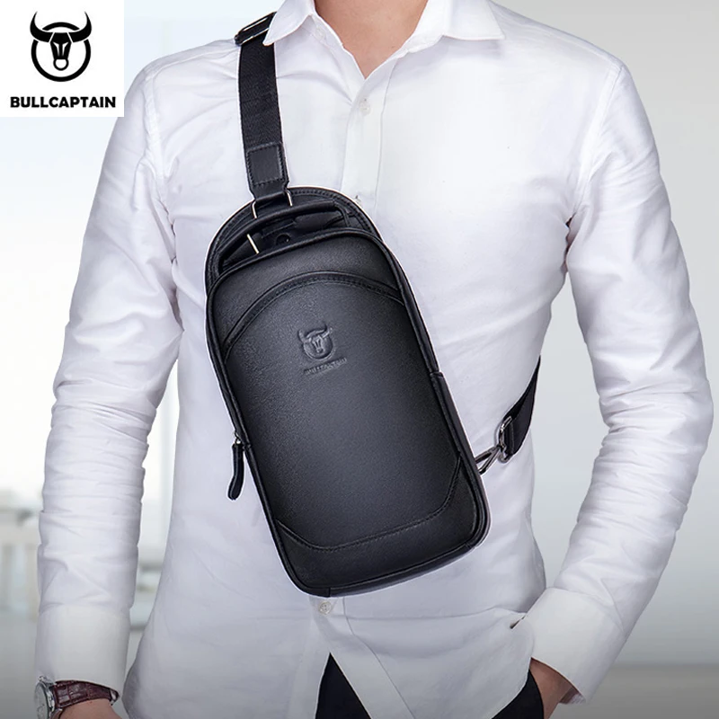 BULLCAPTAIN Men's Leather Handbag Casual Large-Capacity Leather Bag Business Travel One-Shoulder Messenger Bag