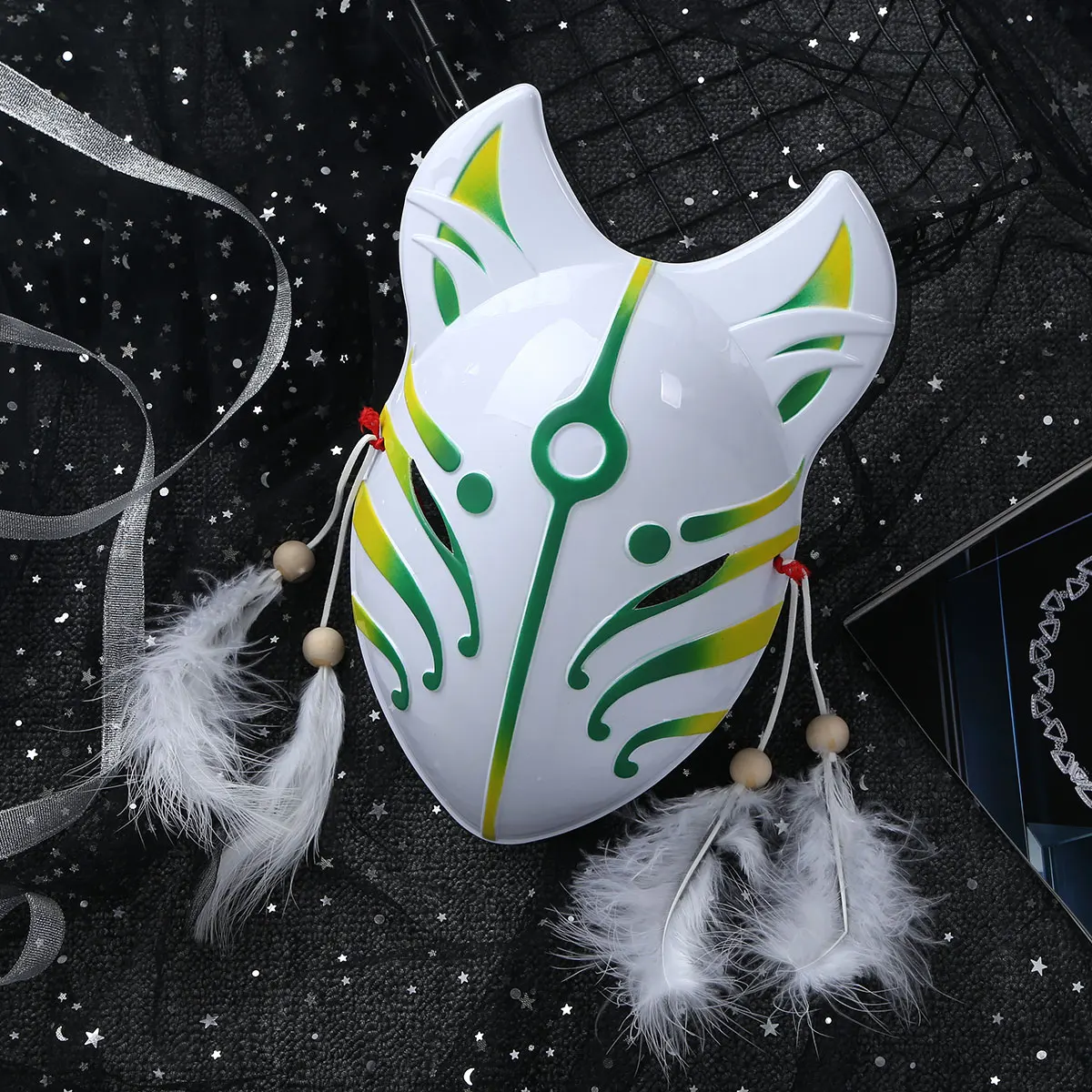 Japanese Fox Masks Cosplay Full Face Mask with Feather Tassels Masquerade Party Show Halloween Festival Ball Costume | Тематическая