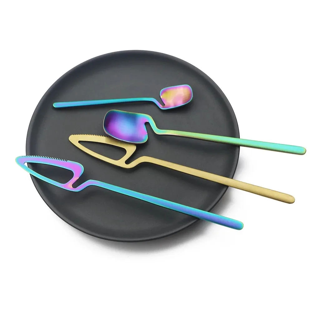 

4pcs Kitchen Dining Rainbow Coffee Set Soup Tools Cream Desserts Decor Sets Table Ice Cream Dessert Spoon