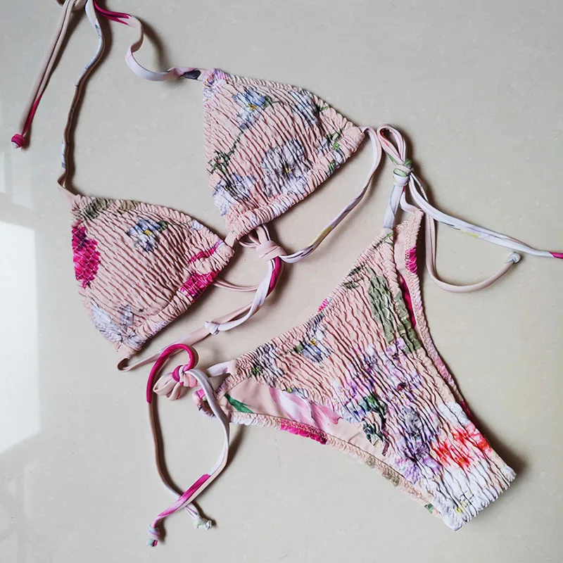 

Sexy Triangle Push Up Bikini Set Brazilian String Thong Swimwear Ruched Bandage Bikinis Women Two Piece Swimsuit Micro Biquini