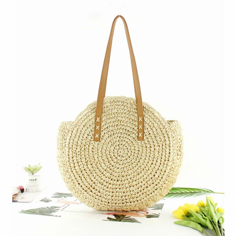 Большая пляжная сумка для женщин круглая плетеная Сумочка в богемном стиле