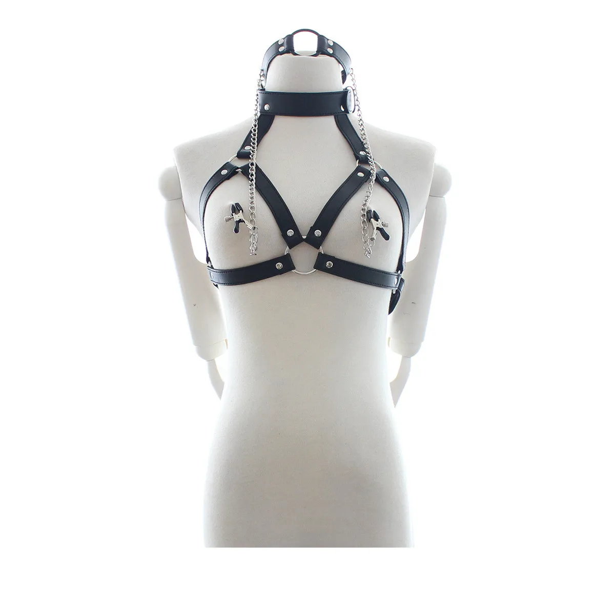 Кожаный бюстгальтер без косточек жгуты для бондажа с кольцом рта зажим сосков и
