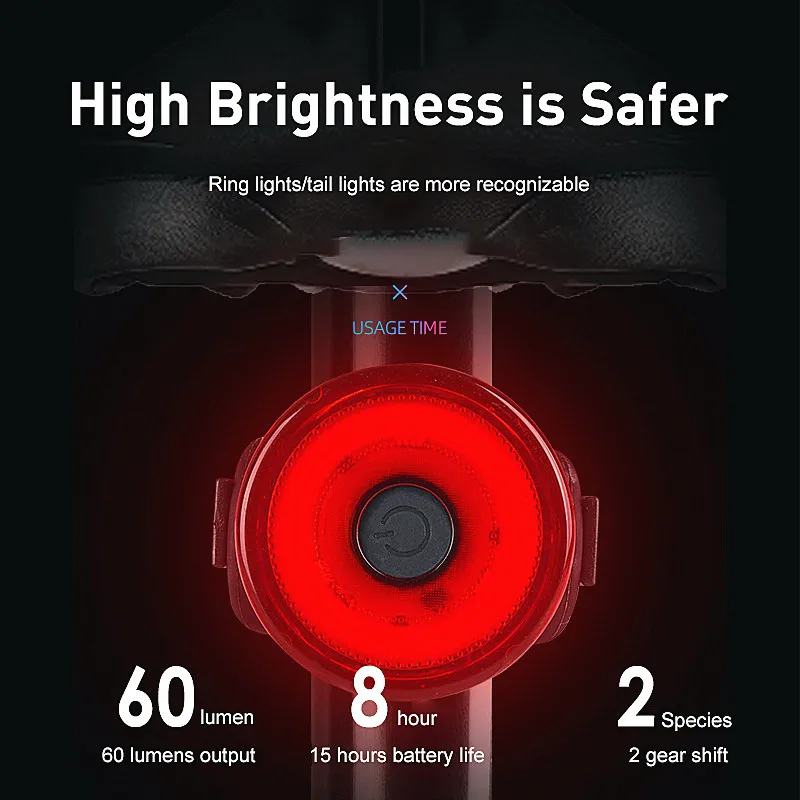 

Bicycle Rear Light Smart Auto Brake Sensing Tail Light LED Charging Waterproof Cycling Taillight Bike Accessories Bicycle Lamp