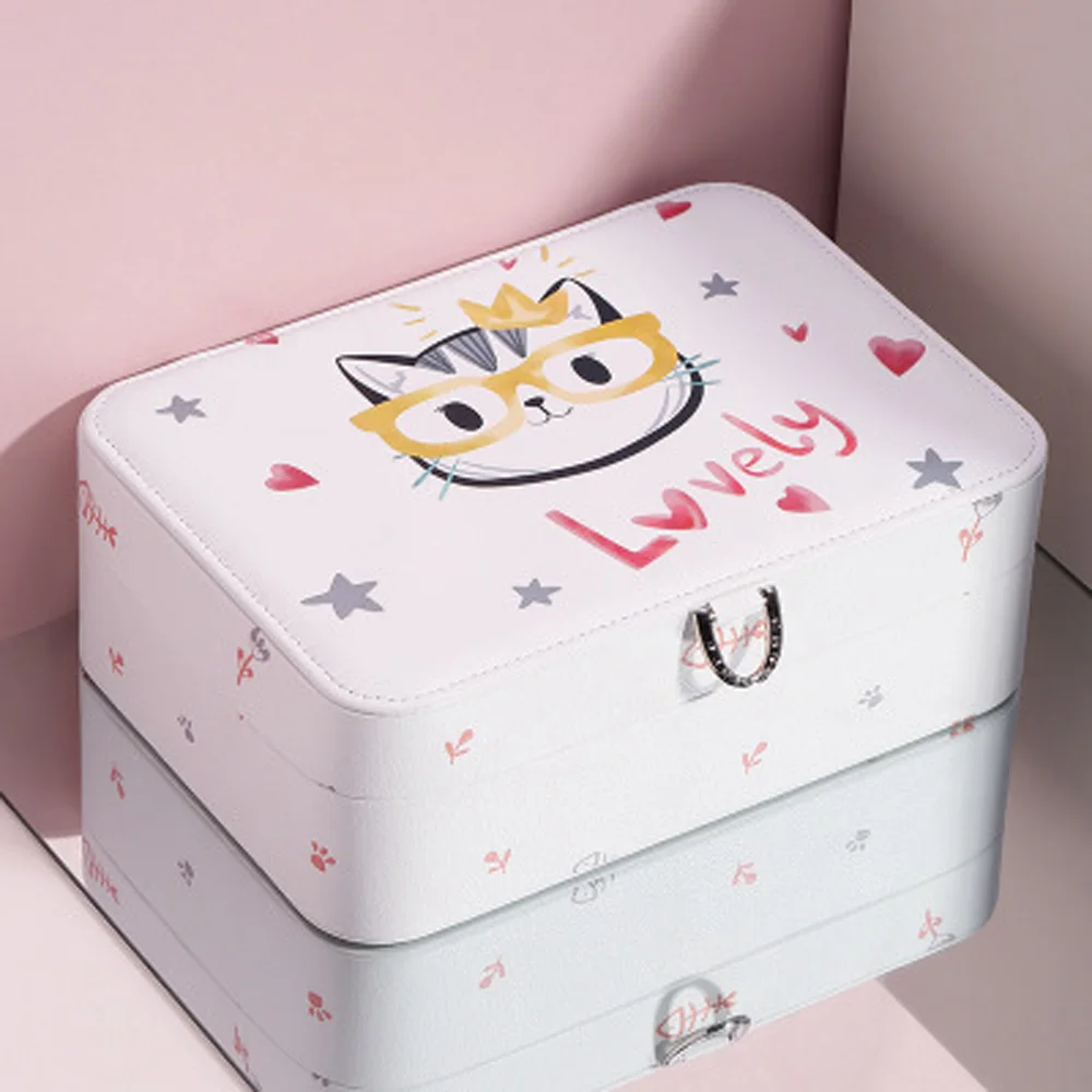

New fashionable PU digital printing cartoon jewelry box lovely large capacity jewelry storage box