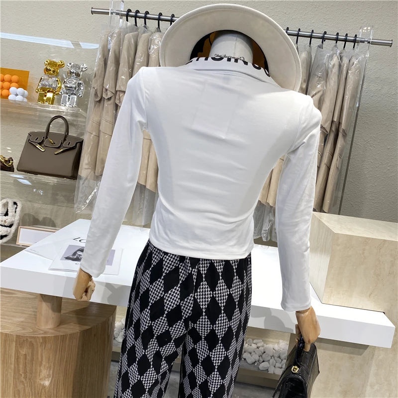 

Niche Design Alphabetic Lapel Button Long Sleeve Slim T - Shirt 2021 New Slim Versatile Casual Top