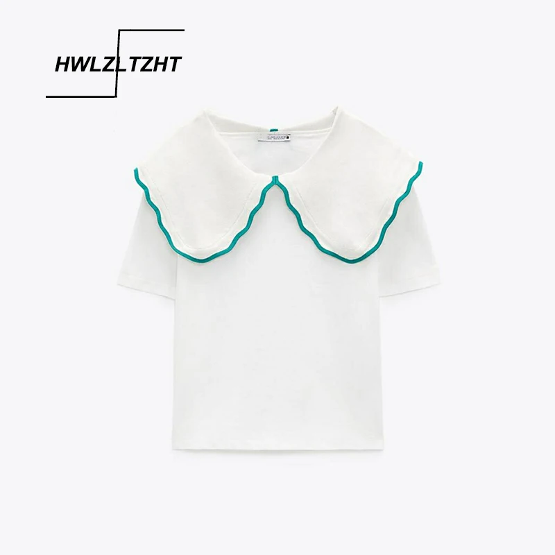 

HWLZLTZHT 2021 женская рубашка с коротким рукавом летняя хлопковая блузка Женский модный топ свободная футболка