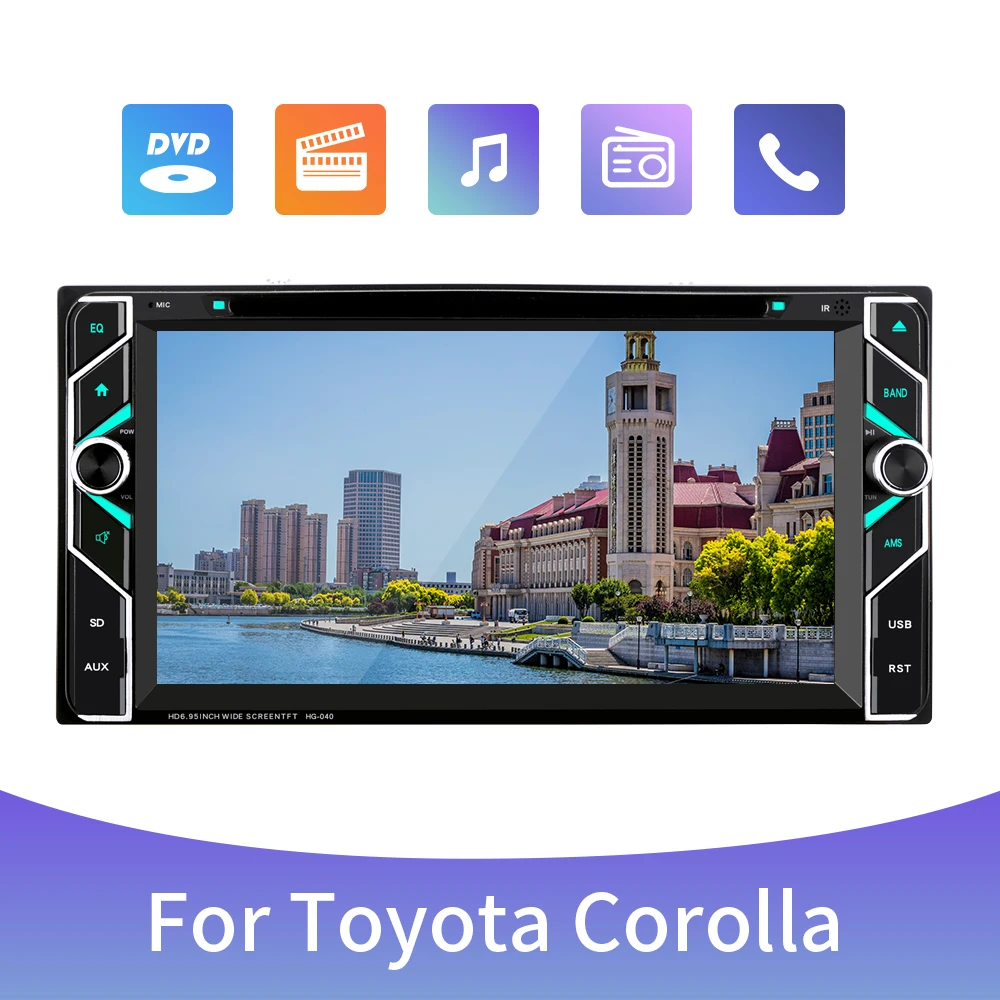 Автомагнитола 2 Din с поддержкой TF Bluetooth DVD-плеером для Toyota Corolla Camry MR2 Prado RAV4 Yaris 7''