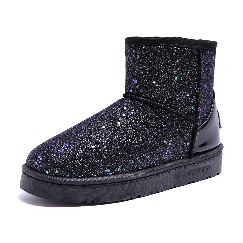 Модные ботиночки на плоской подошве с блестками Женская хлопковая обувь Зимние