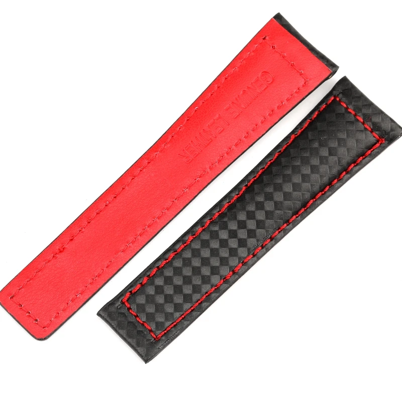 For TAG heuer  watchband Carbon fiber texture cow leather bottom BLACK RED wristband men's strap 20mm 22mm with folding buckle
