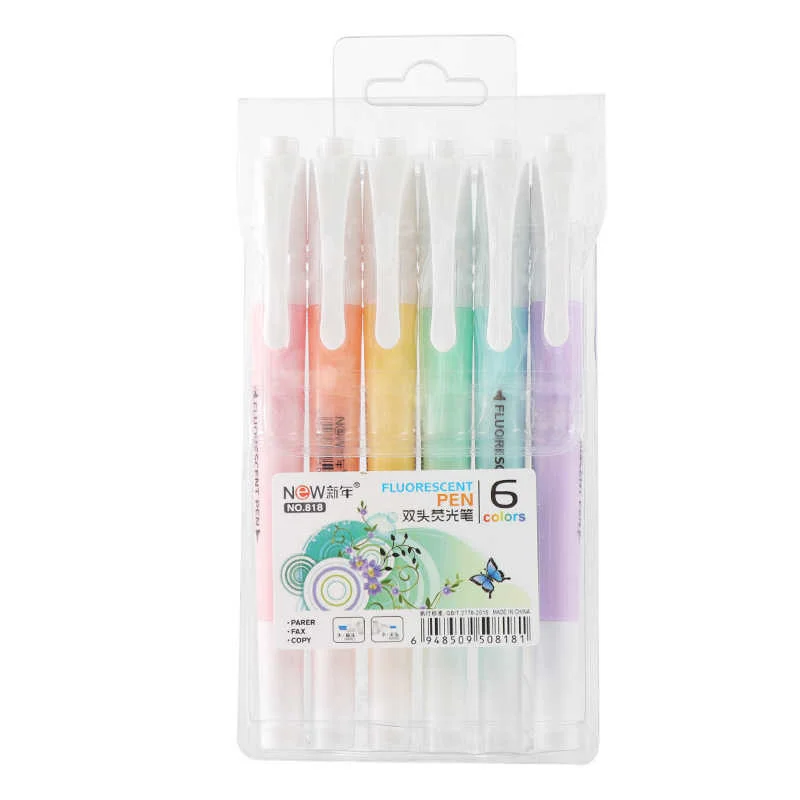 

6-color Double-headed Highlighter Creative Watercolor Pen Set Standard Note Pen Marker Pen Color Office Supplies