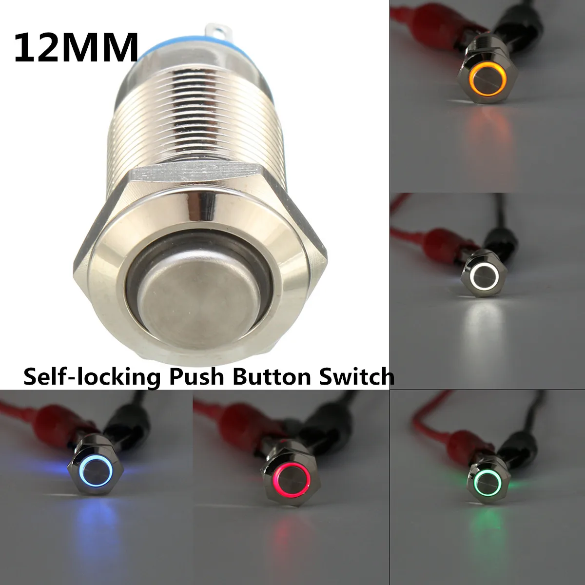

Silver 12mm LED Metal Push Button Switch Self-locking Type 4Pin Waterproof LED Push Button Switch