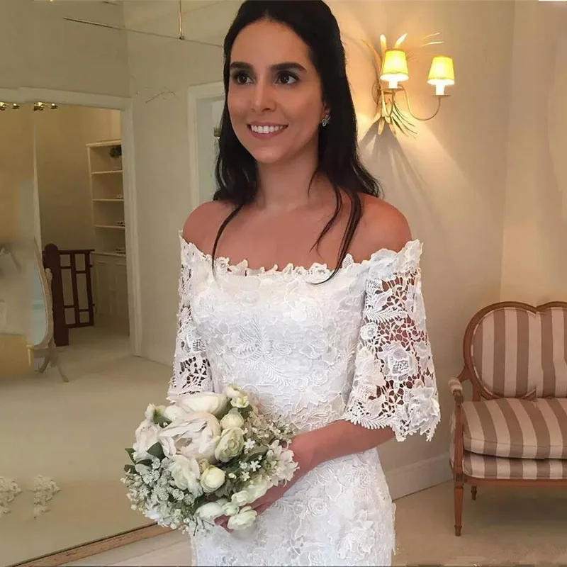 Женское свадебное платье It's yiiya белое кружевное с открытыми плечами и юбкой