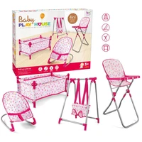4pcsset fashion kids play house toys simulation baby dining chair rocking chair swing bed toy doll accessories toys for girls