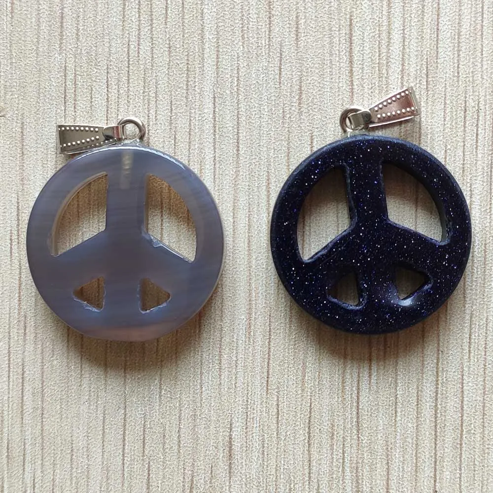 

2017 fashion Hot selling Assorted natural stone peace mark charms pendants for jewelry making wholesale 6pcs/lot free shipping