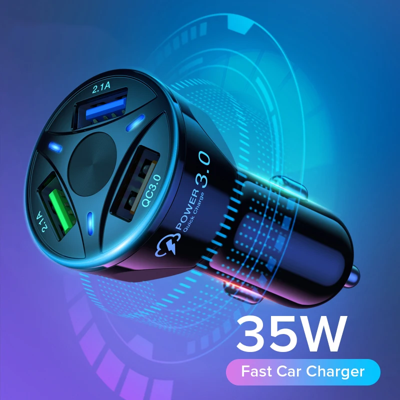 

4 Ports35W Car Charger Dual USB LED QC 3.0 Fast Phone Charge Plug For iPhone 12 11 Pro X XS XR Max 678 Plus iPad Xiaomi Huawei