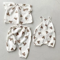 cartoon bear printing baby set summer short sleeve infant kids shirtshorts suit for toddler girls clothing children overalls