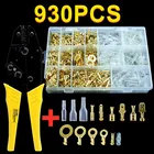 930 шт изолированный женский мужской лепестковый обжимных разъёмов, коннекторов для  плоскогубцы HS-03BC  кабельный наконечник провод разъем неизолированные Diy Ассортимент Комплект