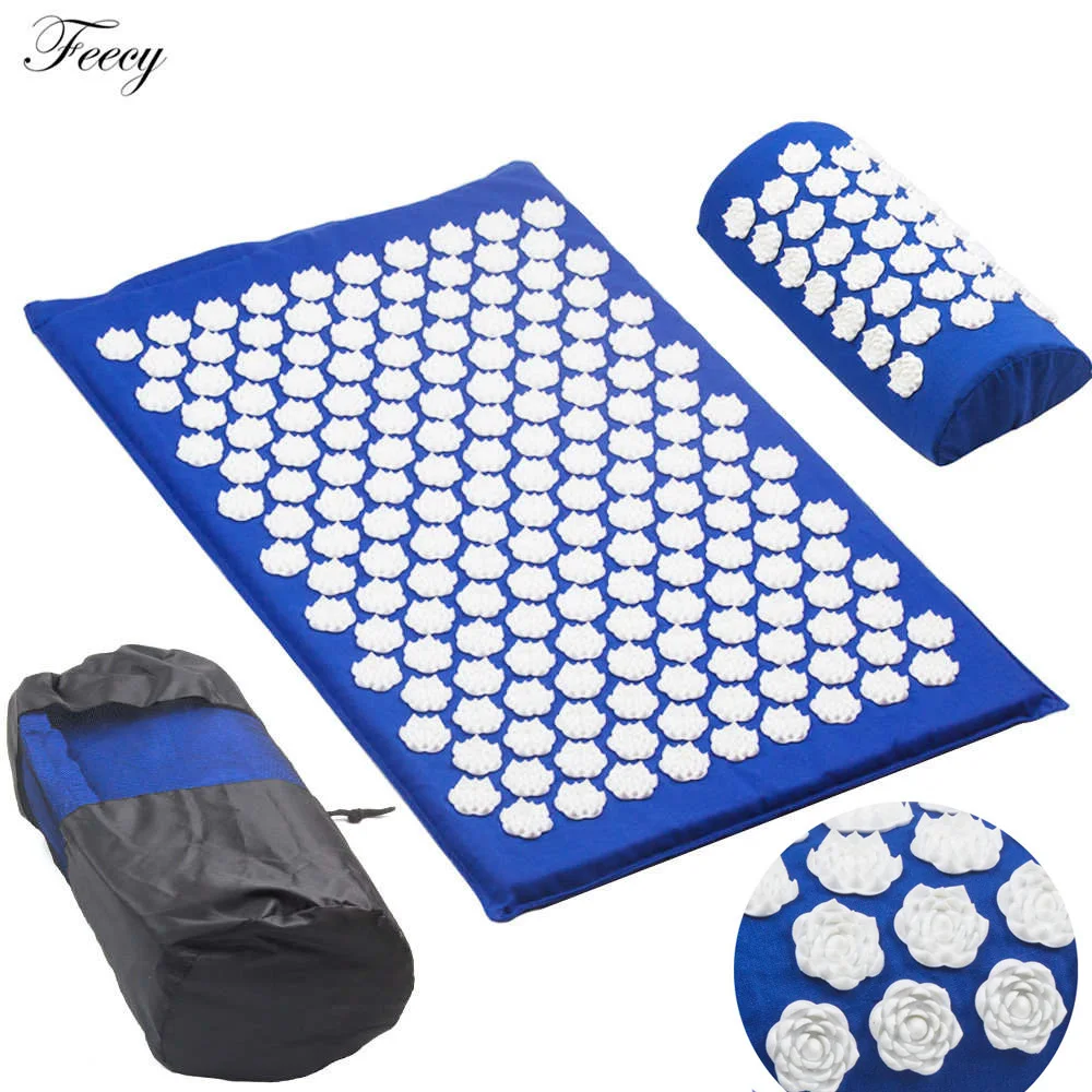 M0 bag Set Blue Акупунктурная Подушка массажер для спины массаж тела, ног коврик подушка комплект снять стресс боль Acupuntura йога коврик массажный коврик шакти коврик - Цвет: M0 bag Set Blue