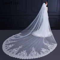 janevini luxury whiteivory cathedral wedding veils with comb one layer lace appliques edge soft tulle long bridal veil mariage
