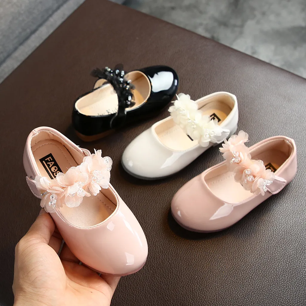 

Baby Girl Leather Shoes Kids Floral Princess Shoes Children Dress Shoes With Pearls Sweet Soft Elegant For Wedding Party 22-31