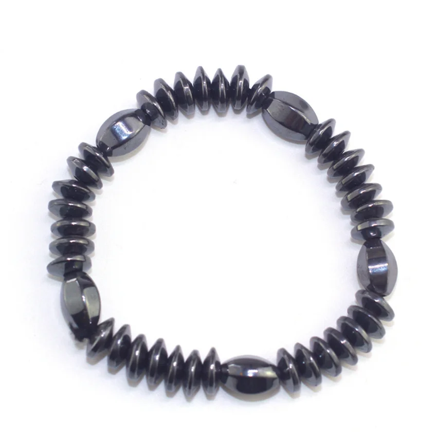 FYJS уникальный ручной работы Плетение гематит камень эластичный браслет