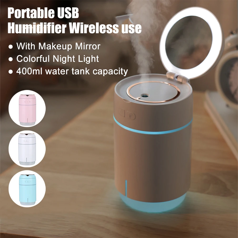 

USB Air Humidifier Aromatherapy Oil Diffuser with Night Light For Home decoration women Makeup Mirror Tools