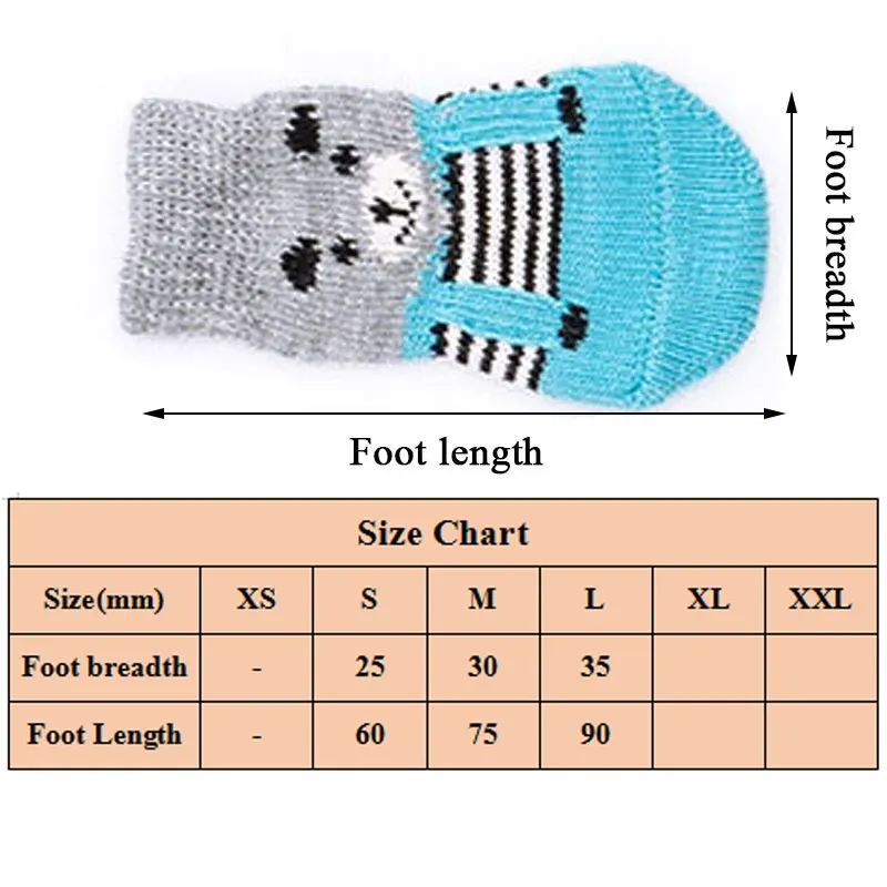 

4Pcs/Set Warm Puppy Dog Shoes Soft Pet Knits Socks Cute Cartoon Anti Slip Skid Socks For Small Dogs Breathable Pet Product S/M/L
