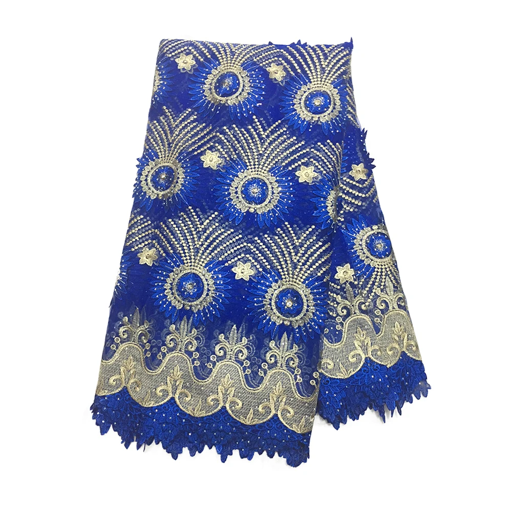 Темно синяя 3D африканская кружевная ткань для платья тюль французское кружево с