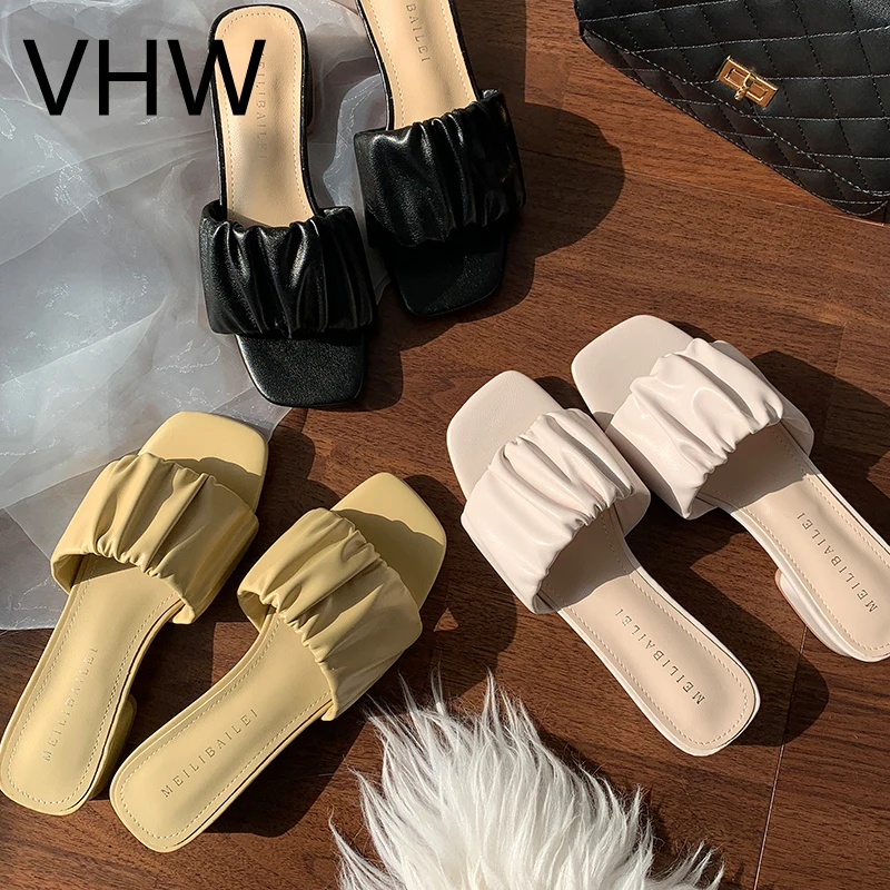 

Women Slippers 2021 Summer Fashion Pu Leather Strap Low Heel Slippers Casual Vintage Female Lightweight Sandals Size 40