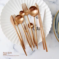 home tableware rose gold cutlery stainless steel cutlery set dinner set knives forks spoons western flatware set eco friendly