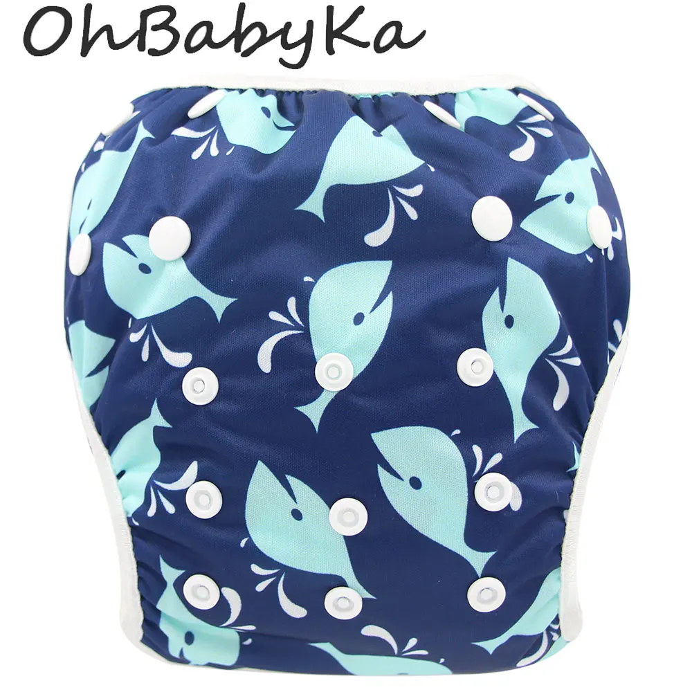 OhbabyKa детские подгузники для плавания унисекс с принтом для купания Подгузники Детские Многоразовые Детские купальники регулируемые водонепроницаемые подгузники для новорожденных