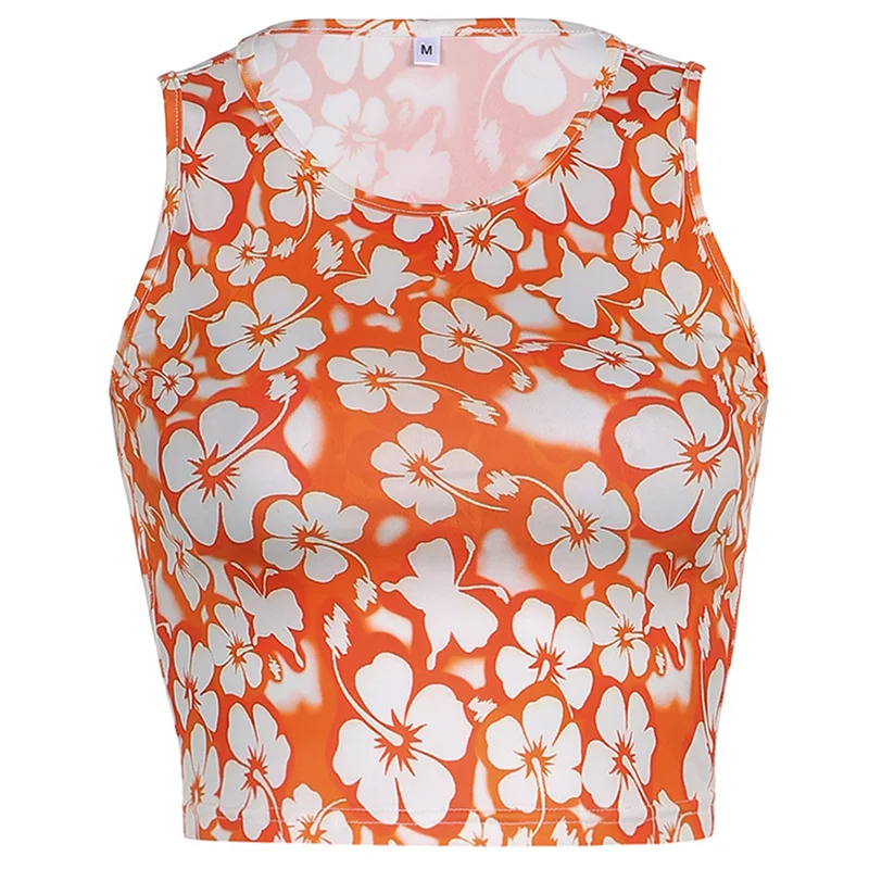 

2021 Summer New Women's Flower Print Hit Color Foundation Short Vest Top Woman Gym Tank Top Women
