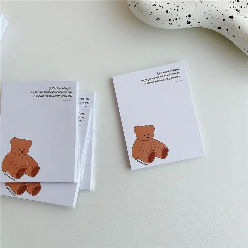 

Cartoon Cute Bear Memo Pad Simple Style Students Mini Notebook Office Record Message Paper School Kawaii Stationery Diy 50sheets