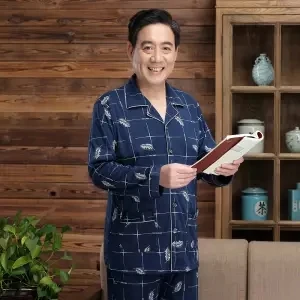 Кардиган, пижама для мужчин, набор, хлопок, весна, Пижама для мужчин, одноцветная, с длинным рукавом, пижама для мужчин, осень, с отложным воротником, Пижама для мужчин, L, XL, XXL, XXXL - Цвет: men pyjama Blue