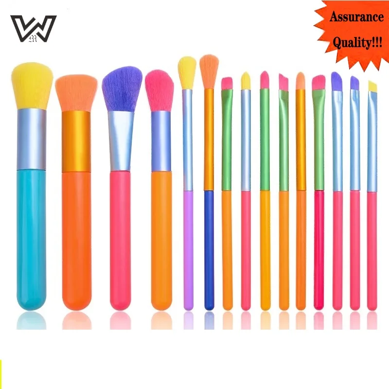 

Colorful Make Up Brush Set De Maquillaje Professional 15pcs Plastic Handle Vegan Synthetic Brushes Cosmetic Tools