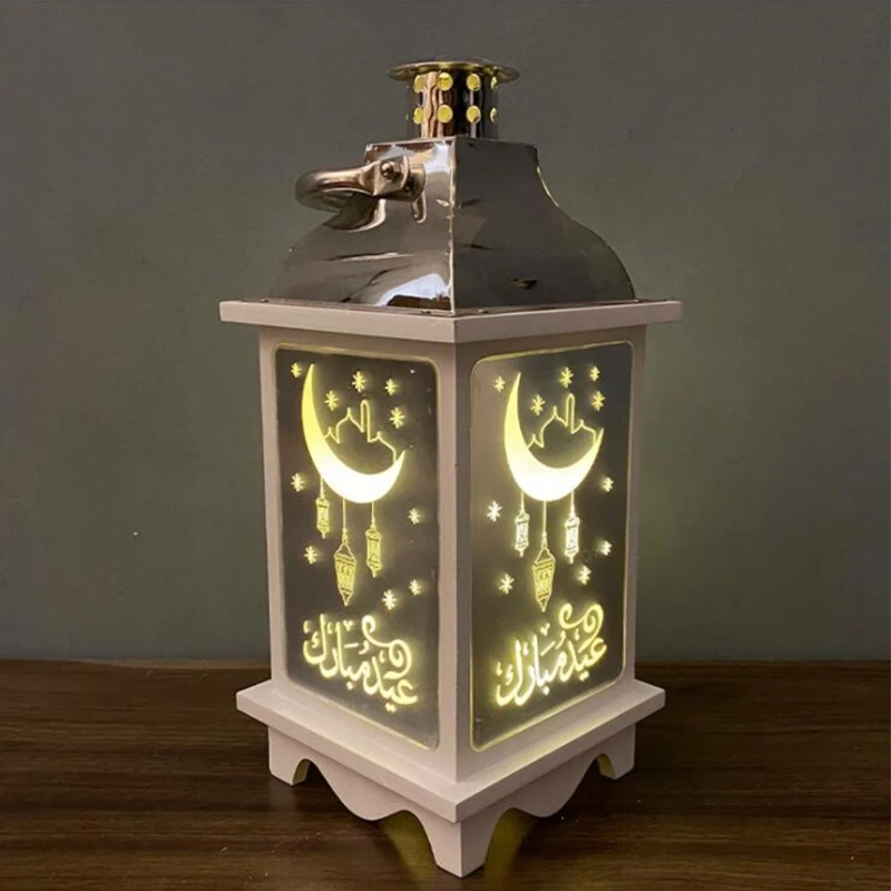 

Wooden LED Light Hanging Lantern Eid Mubarak Ramadan Lamp for Home Islam Muslim Party Decoration 2 Styles
