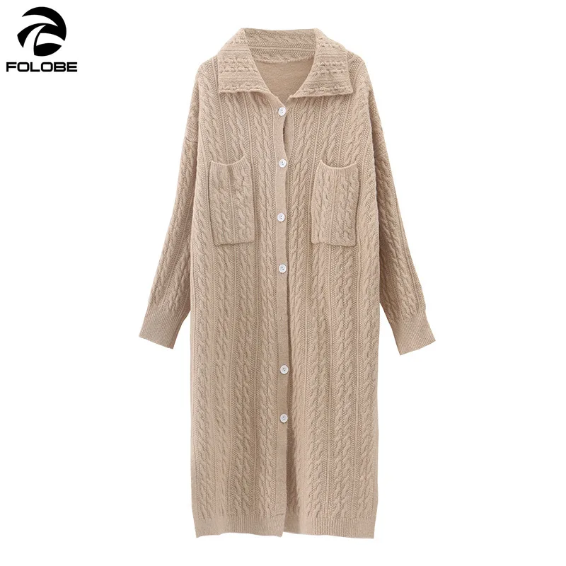 

FOLOBE 2021 Korea Autumn Winter Long Cardigan women Sweaters Female Sashes Long Sleeve Casual Knitwear Coat Solid Knitted Jumper