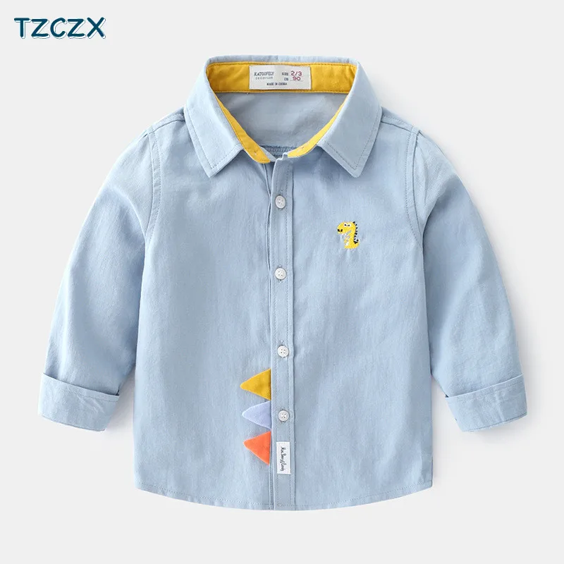 

Весна 2022, Детские рубашки, новый дизайн, хлопковые рубашки для мальчиков с длинными рукавами и мультипликационным динозавром, одежда для де...