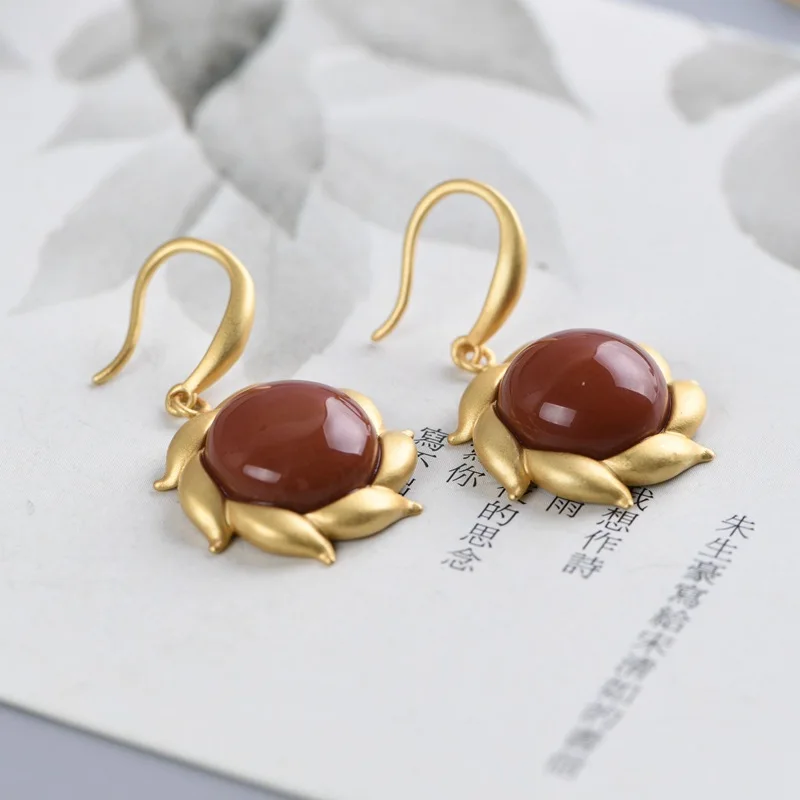 Женские серьги из серебра 925 пробы с красным агатом