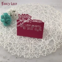50 pcsset wedding laser cut lorus party favor decor place cards pearl hollow out lily flower birthday table name cards