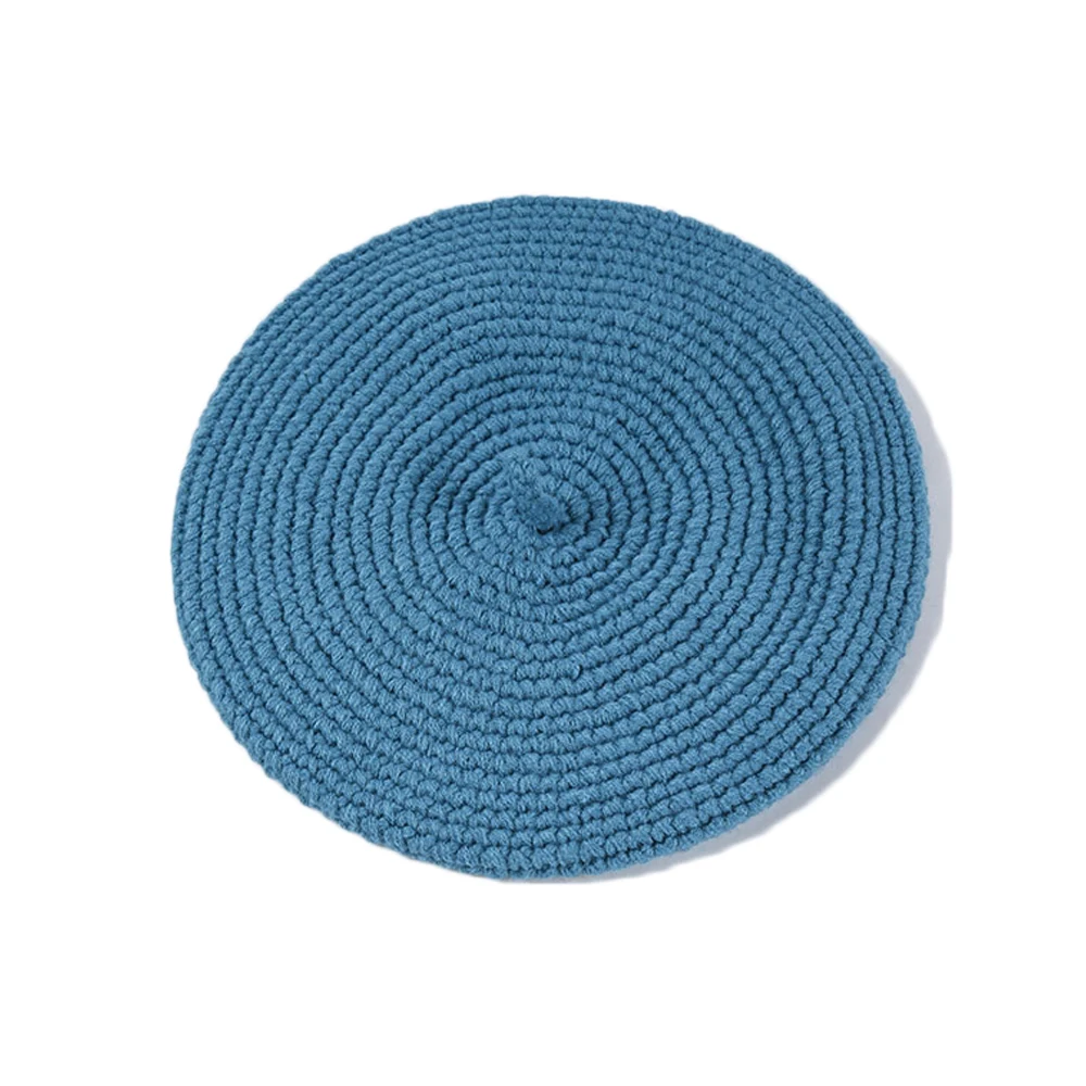 Вязаный берет синяя черная шапочка вязаная шапки шапочки ручной работы для