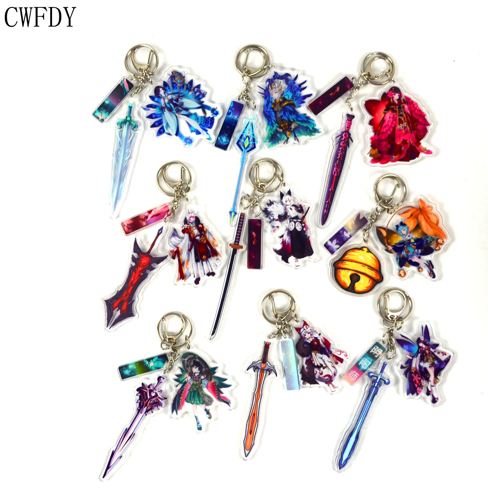 

Anime Onmyoji Acrylic Keychain Cute Cartoon The Yin Yang Master Figures Key Ring Q Vision Double-sided Key Chain 12pcs Wholesale