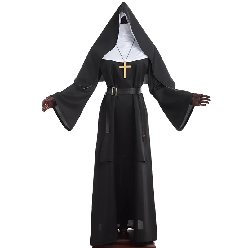 

2021 Halloween Costumes for Women Medieval Scary Nun Cosplay Dress Black Virgin Mary Carnival Demonic Vestido Dress up