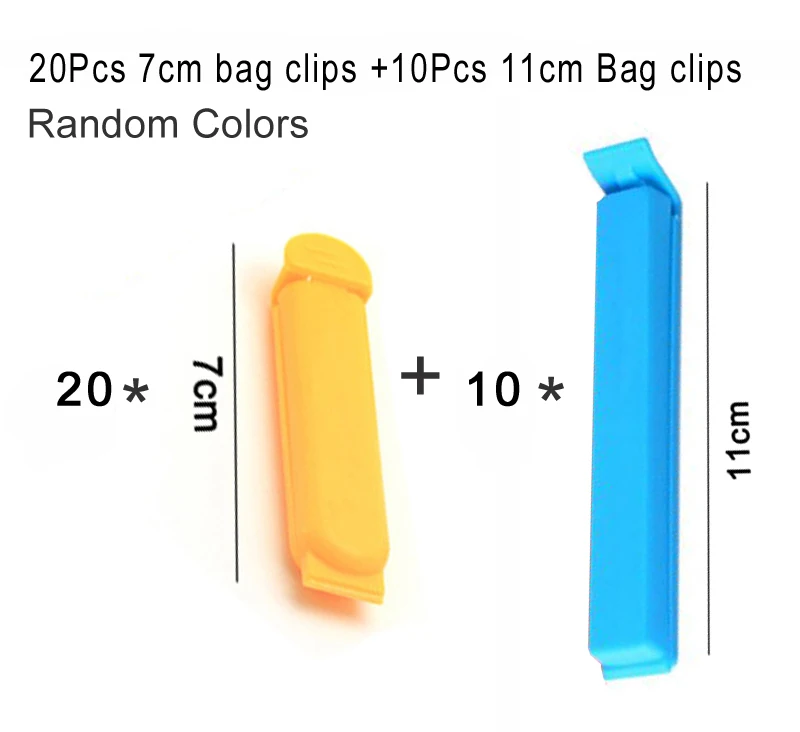 20pcs 7cm 10pcs 11cm 30 шт./лот 7/11 см Портативный Кухня хранения Еда закуски уплотнения мешок с клипами уплотнитель зажим Пластик инструмент случайный цвет, GYH - Цвет: 20pcs 7cm 10pcs 11cm