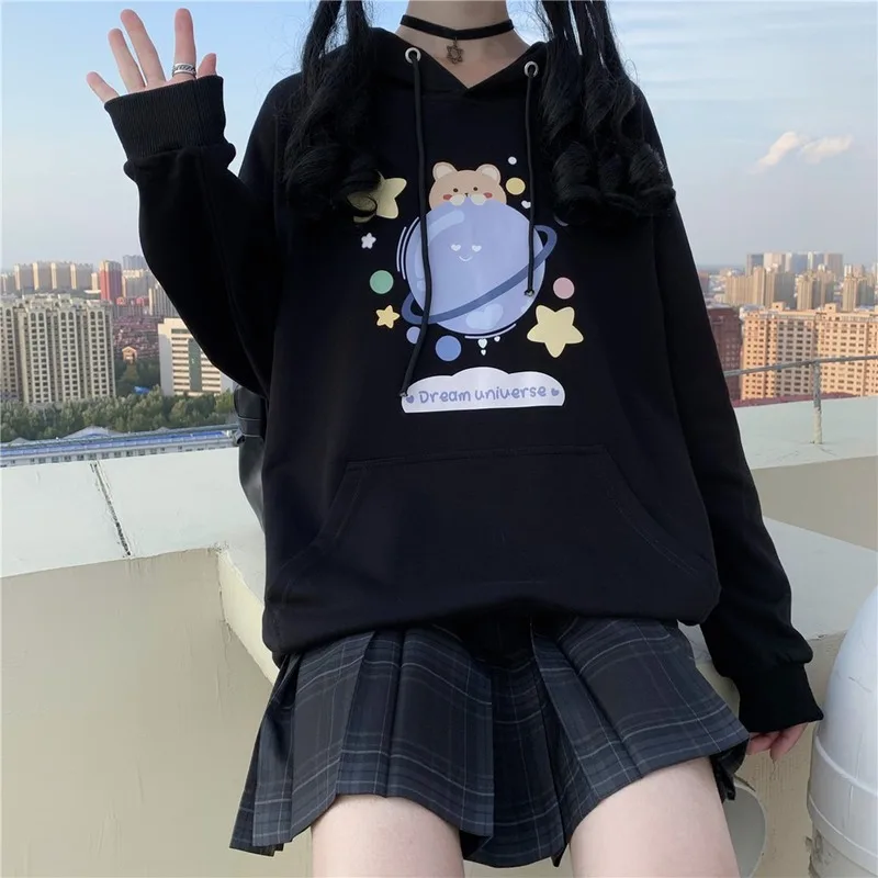 

New Hot Selling Spring Autumn Women's Sweater Fashion Cartoon Plus Velvet Pullover Outdoor Leisure Women's Long Sleeved Shirt