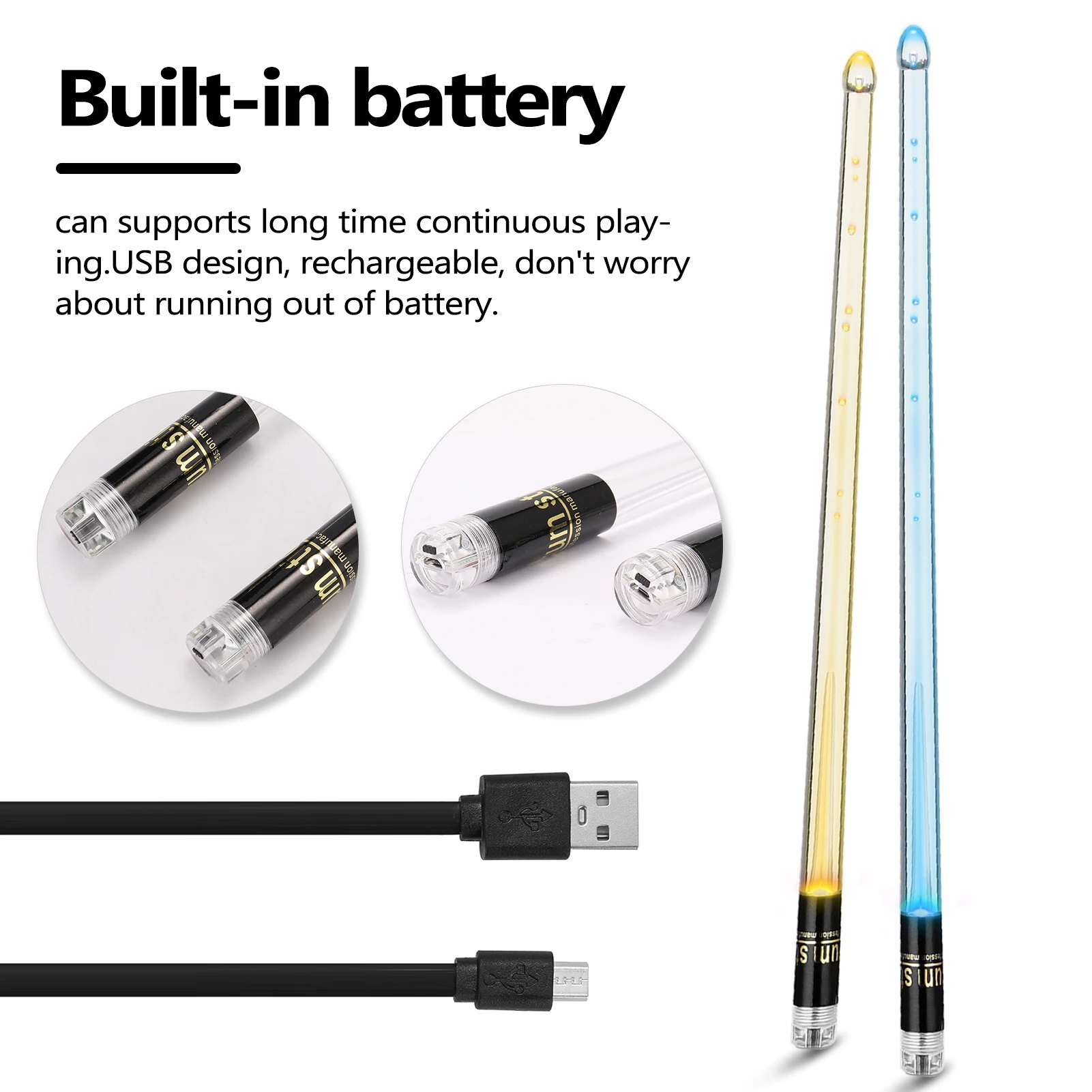 

A Pair of Glow Drumsticks 15-Colors Light Drumstick Light Up Drumsticks Jazz Drumstick Drum Accessories