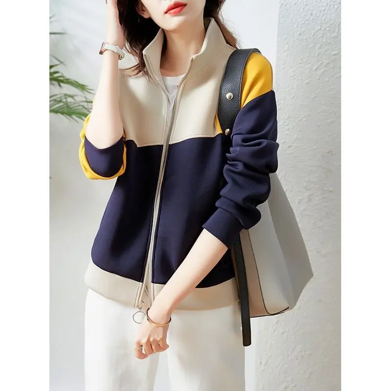 

Baseball Uniform Jacket Female Spring Autumn 2021 New High-End European Standing Collar Sweater Cardigan Sports Casual Coats Top