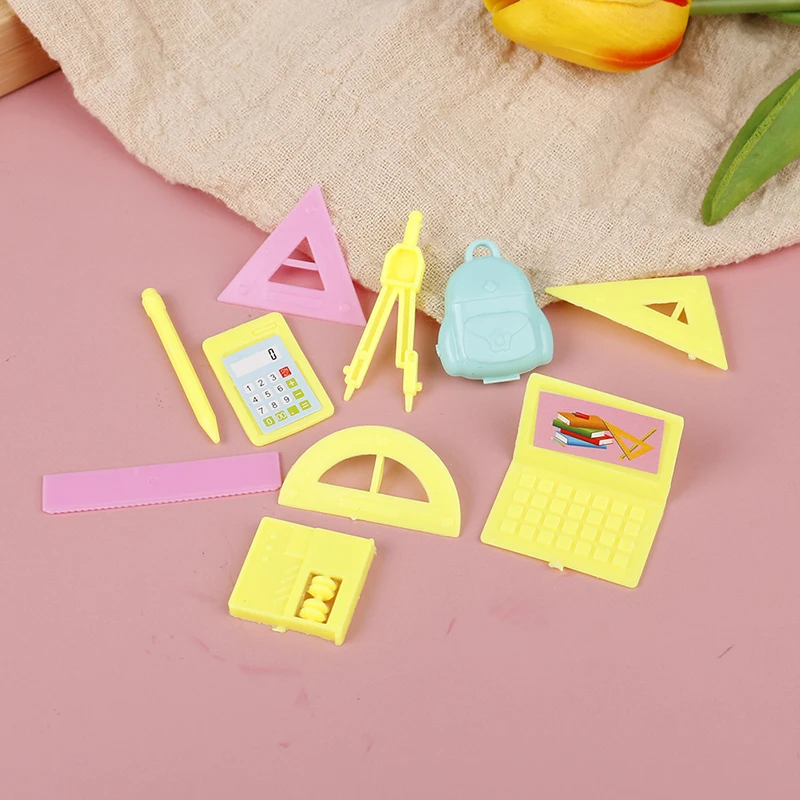 

10pcs/set Miniature Dollhouse Study Accessories for dolls Mini Laptop Ruler Dollhouse Decoration