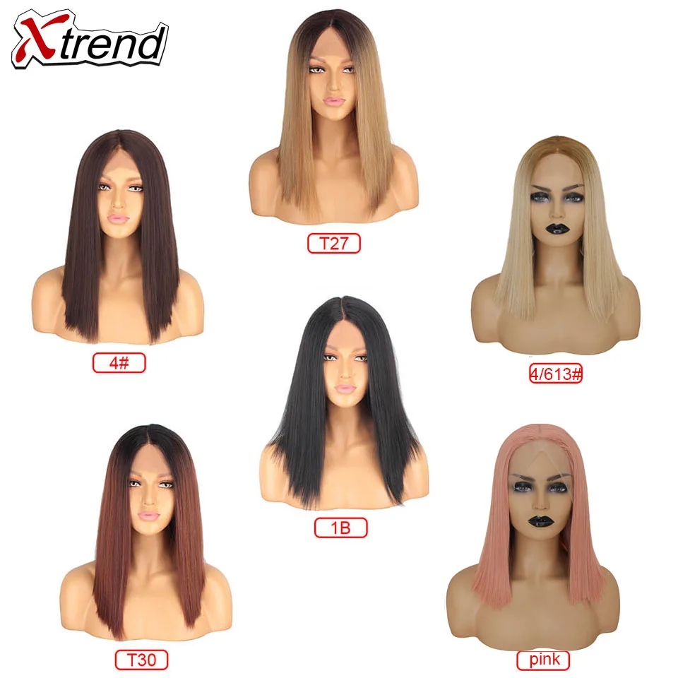 Xtrend прямой синтетический кружевной передний парик Средняя часть черный блонд