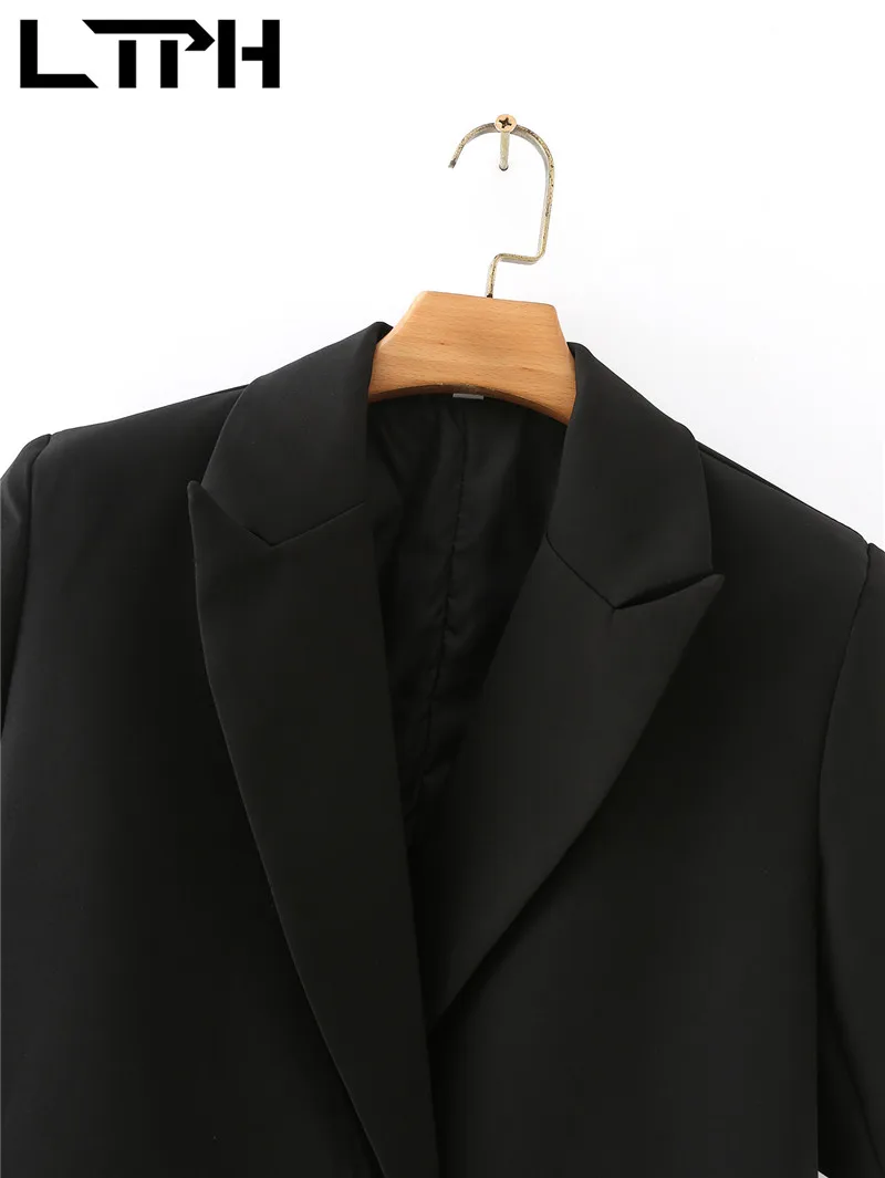 LTPH-Chaqueta de manga corta de estilo minimalista para mujer, blazer informal de longitud media, chaqueta con bolsillos, abrigo de traje para mujer, primavera 2021